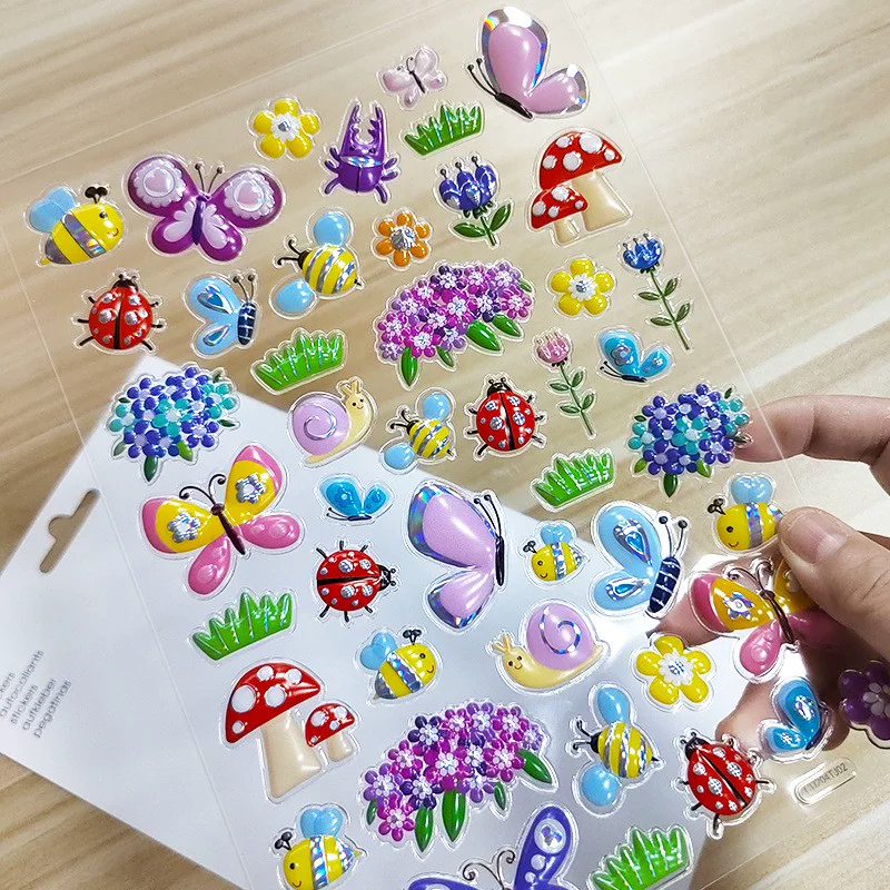 Hoja para manualidades con pegatinas blíster personalizadas de flores e insectos