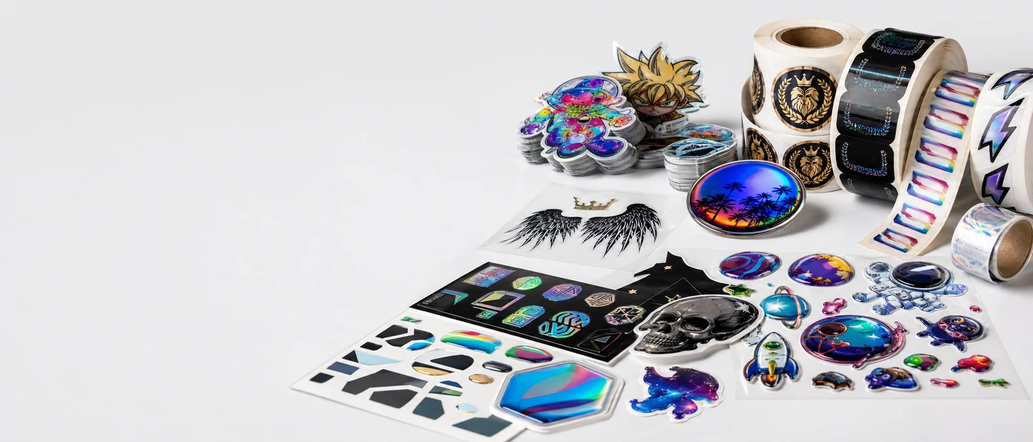 Muro de muestras de stickers personalizados con distintos estilos de stickers