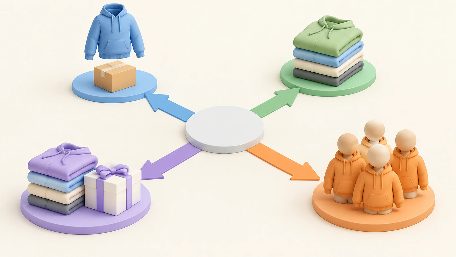 Cuatro caminos para empezar un negocio de sudaderas con capucha: impresión bajo demanda, producción por lotes pequeños, marca propia y productos para organizaciones