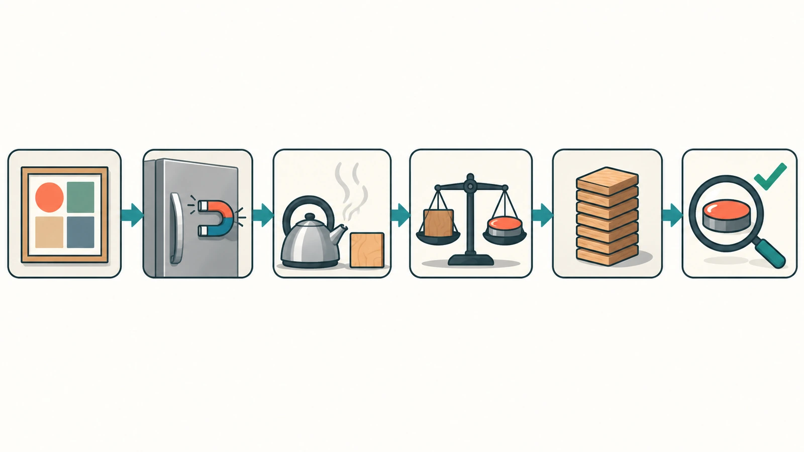 Diagrama de decisión para elegir cómo imprimir imanes para refrigerador, desde el tipo de arte hasta la prueba de superficie, el entorno, el dimensionamiento del imán, el tamaño de la tirada y las verificaciones de la muestra