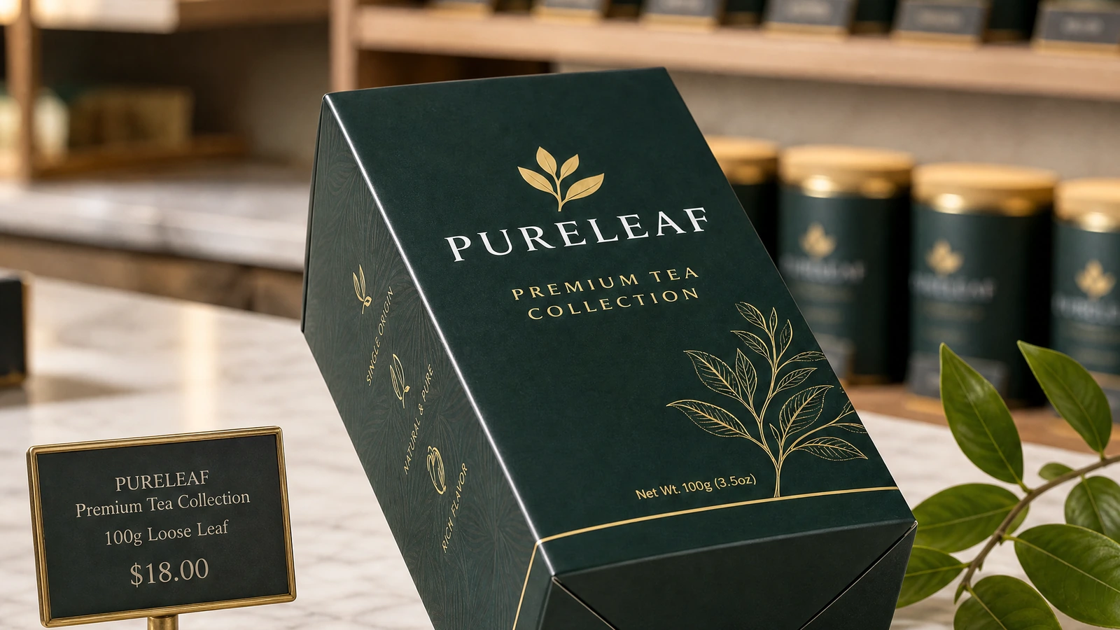 Caja personalizada con fondo automático que muestra opciones de diseño mate, brillo, lámina metálica, relieve, ventana, tapa de pestaña y bloqueo inferior