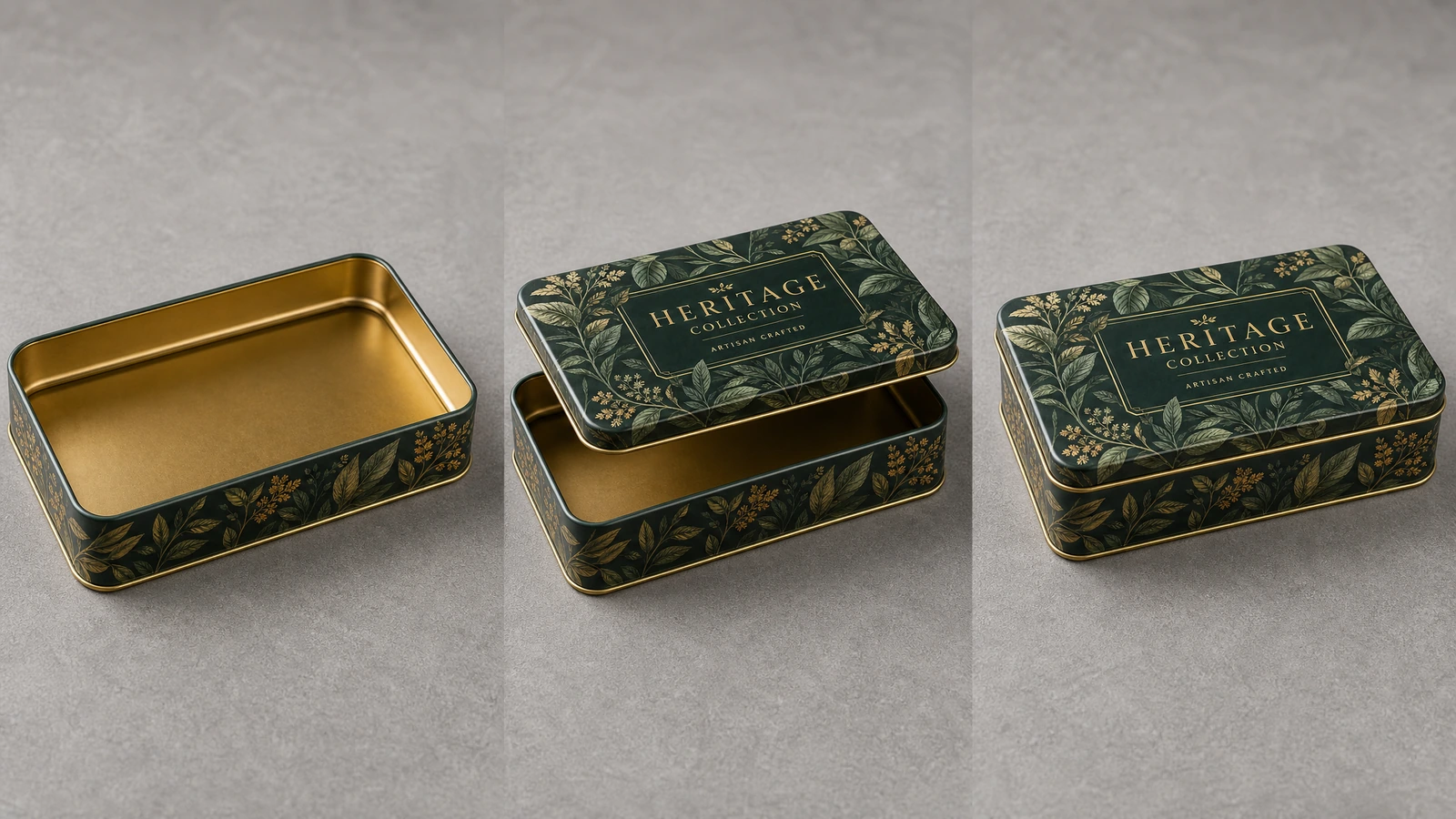 Flujo de producción de cajas de hojalata con bisagra personalizadas, desde hojas metálicas impresas hasta conformado, montaje, limpieza y embalaje