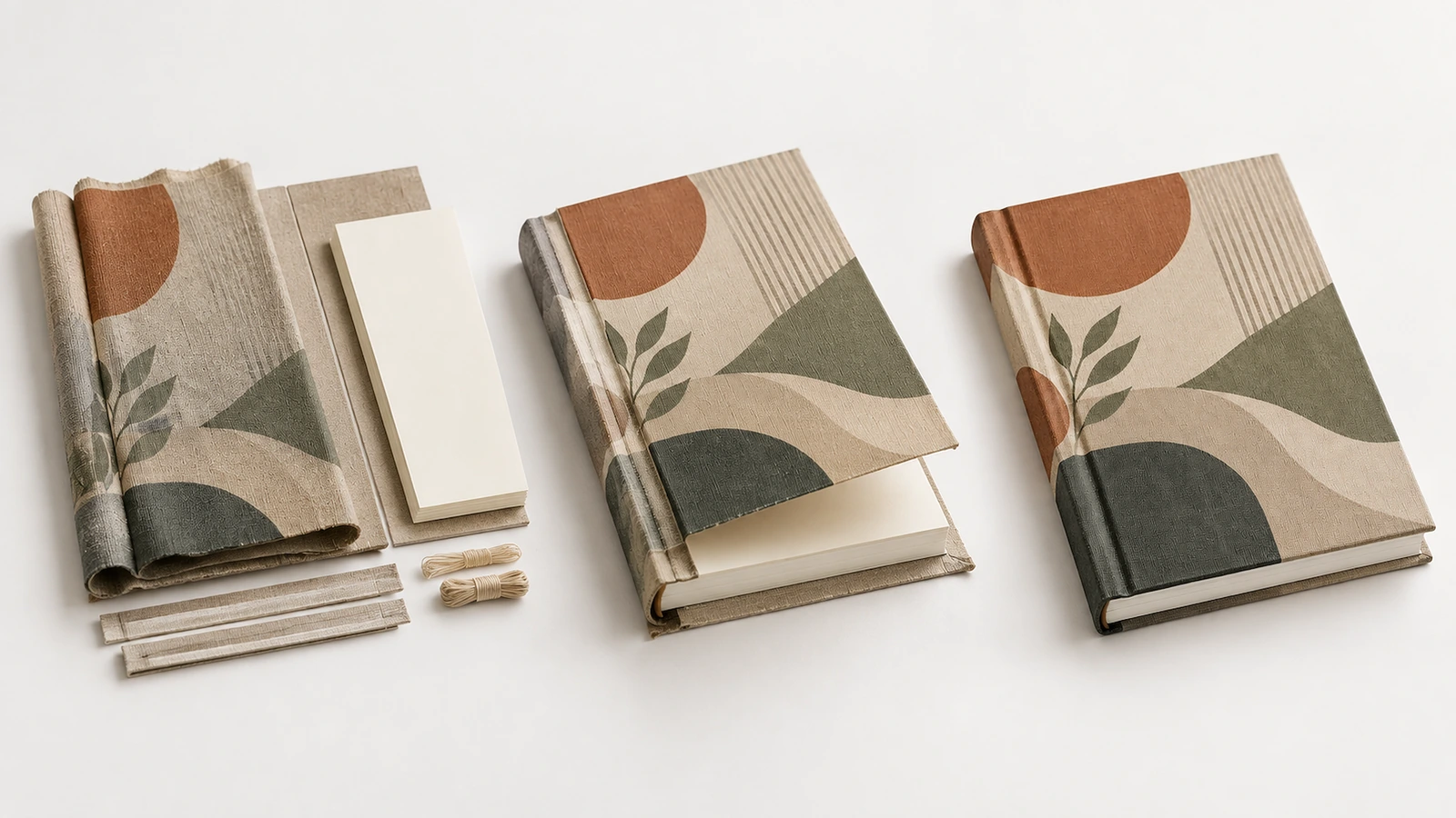 Componentes de cubierta de tela y formas de cuaderno Tela estampada ilustrativa, componentes de cubierta y cuadernos con estampado ya ensamblados
