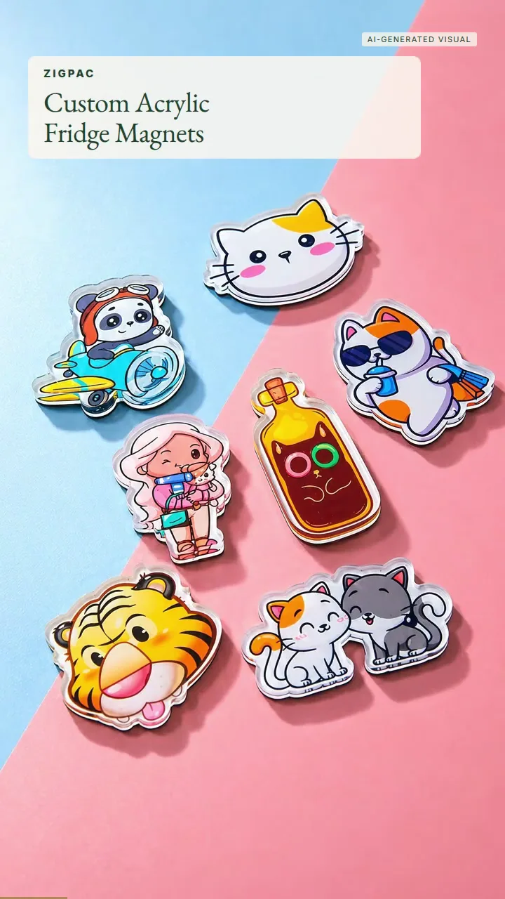 Imanes de nevera acrílicos personalizados con diseño impreso por UV y formas cortadas con láser: vídeo breve