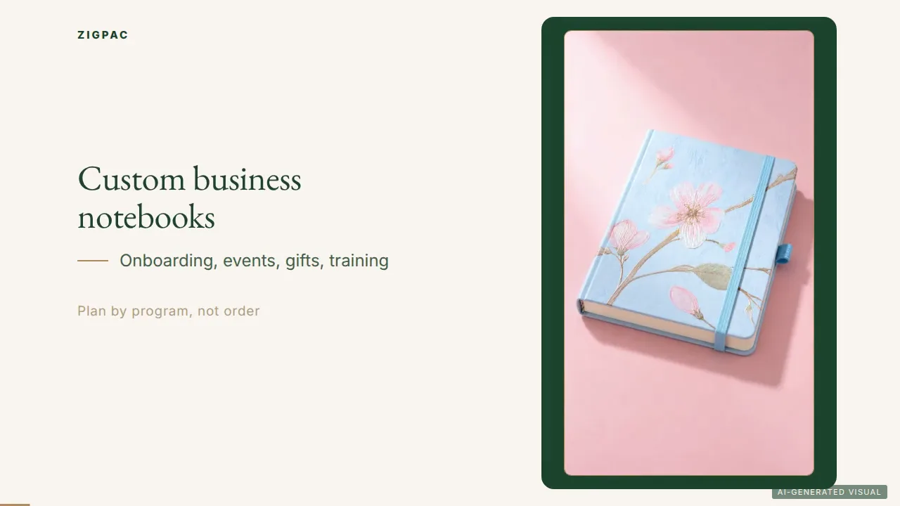 Cuadernos corporativos personalizados: guía de planificación por programa para incorporación, eventos, regalos a clientes y formación (vídeo)